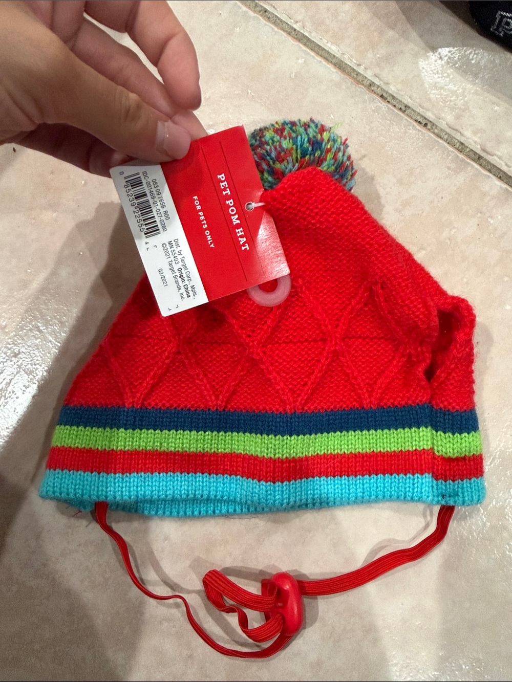 Pet paw hat Kids Red Pom Hat with Ear Ties @@@